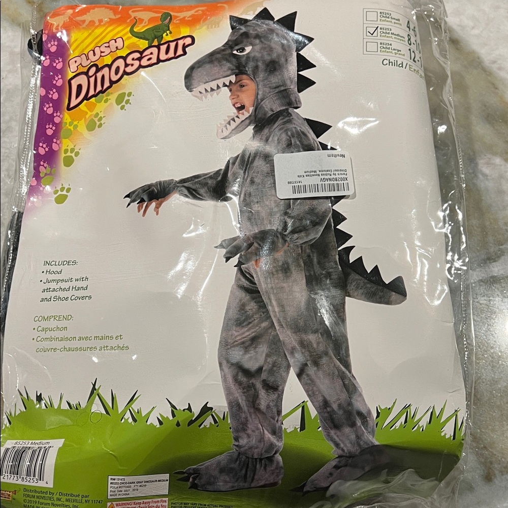 Plush Dinosaur Kids Costume - Blue/Gray